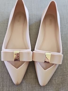 Melissa Women's Pointed Toe Ballet Flats with Bow - Blush Pink